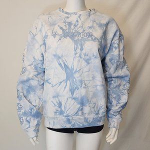 Petal and Peacocks blue white tie dye sweatshirt L